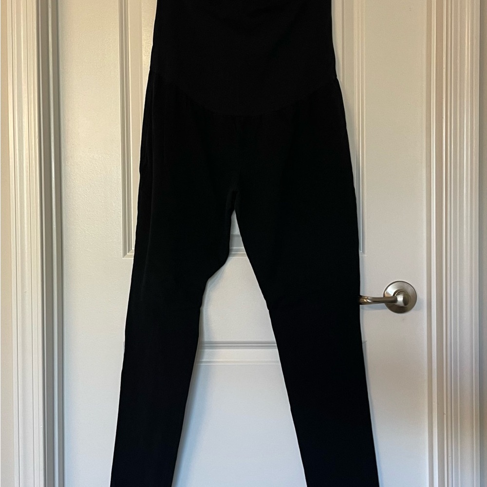 Women's Black Maternity Leggings with Belly Panel, Size XL
